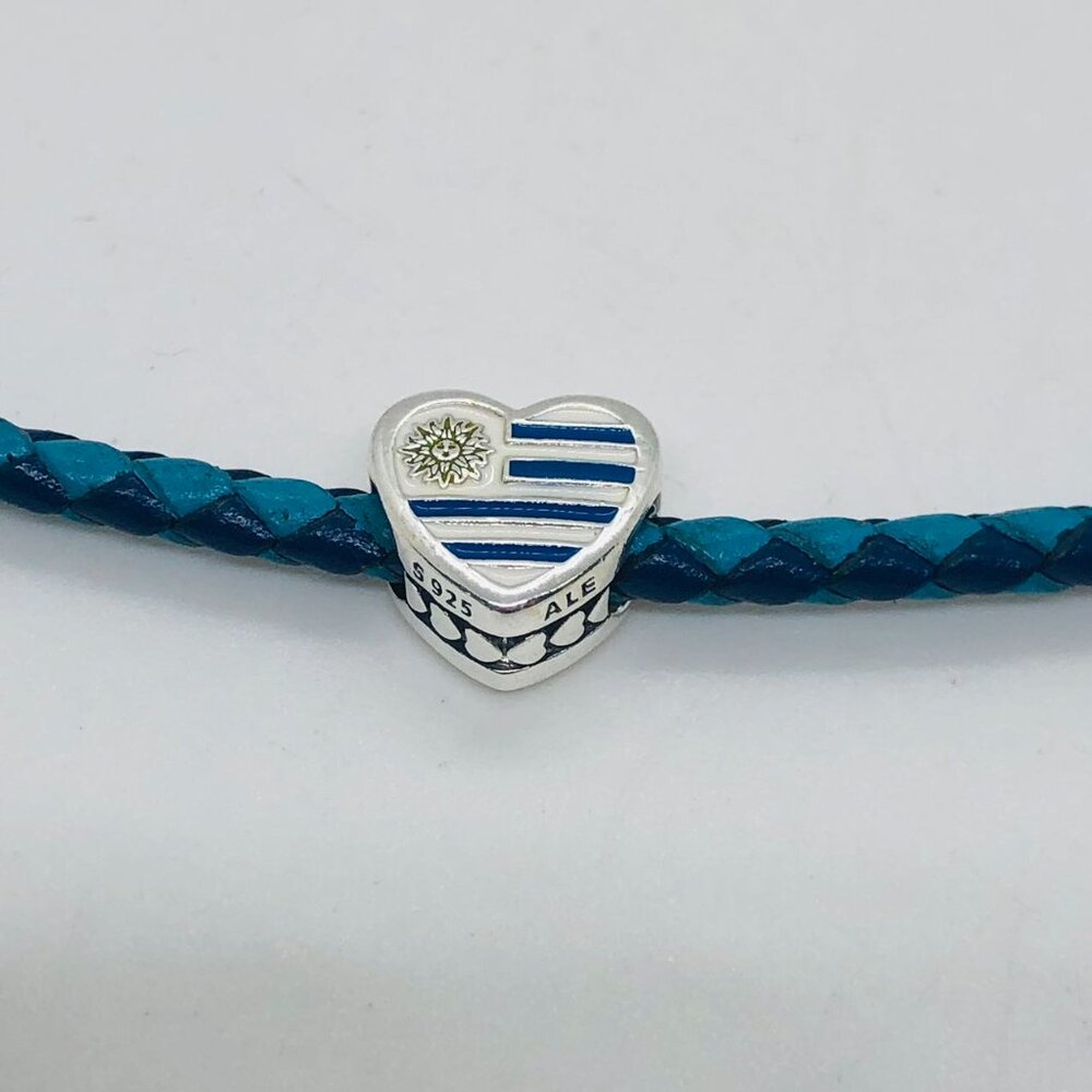✨✨Pandora Uruguay Flag Dangle Charm,Heart Bead Charm Pendant